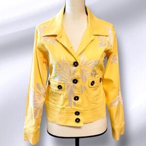 Vintage‎ Casual Living Embroidered Trucker Style Jacket in Sunny Yellow ~ Medium